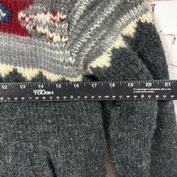 Laundromat Sweater Womens Large Cardigan Fair Isle Full Zip 100% Wool Gray - Picture 8 of 10